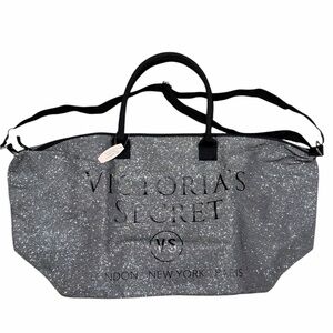 Victoria's Secret Black Silver Glitter Travel Bag Large NWT